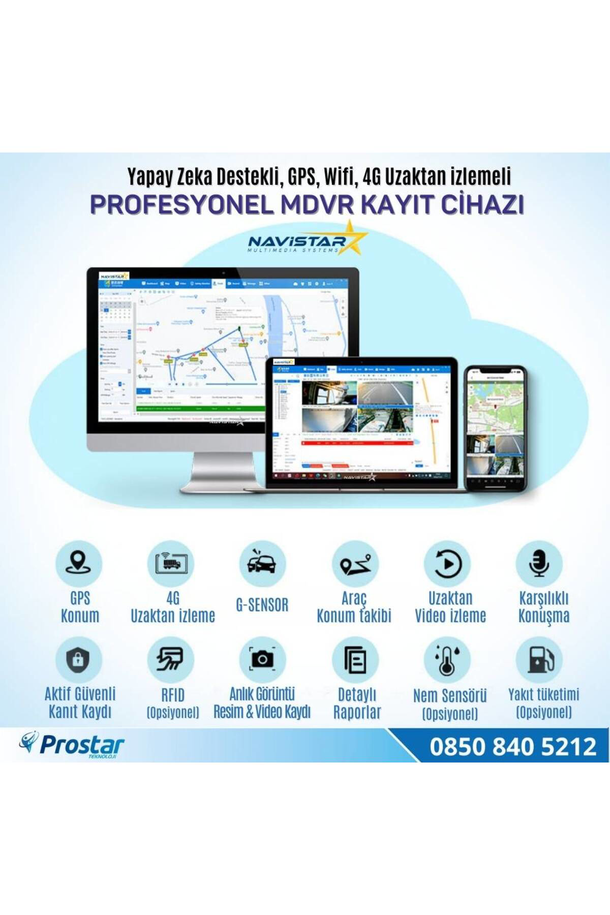 Navistar Uzaktan İzlemeli 4 Kanal 1080P Gps 4G Wifi  B6204 Profesyonel Hdd