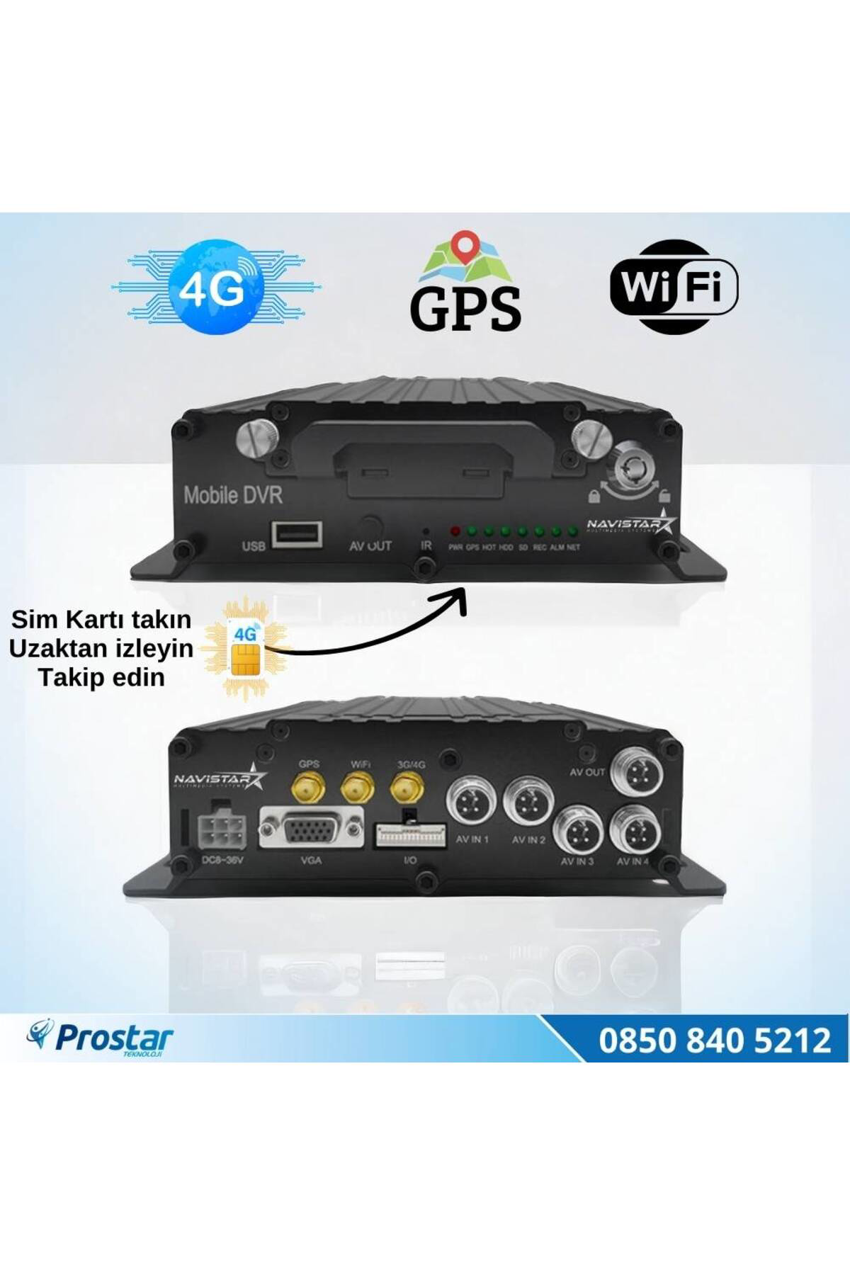 Navistar Uzaktan İzlemeli 4 Kanal 1080P Gps 4G Wifi  B6204 Profesyonel Hdd