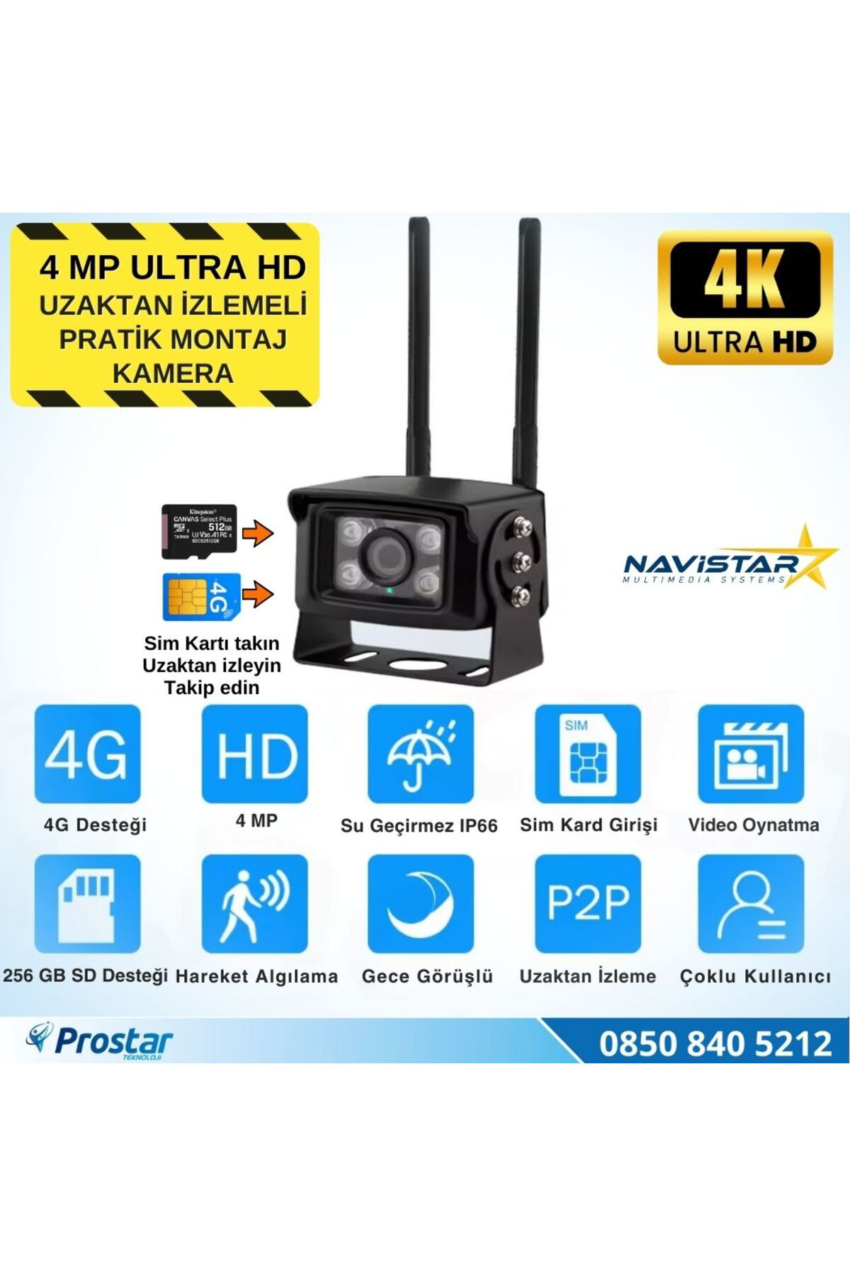 Navistar Uzaktan İzlemeli 4 Mp Ultra Hd 4G Sim Kart Girişli Tak Kullan Pro