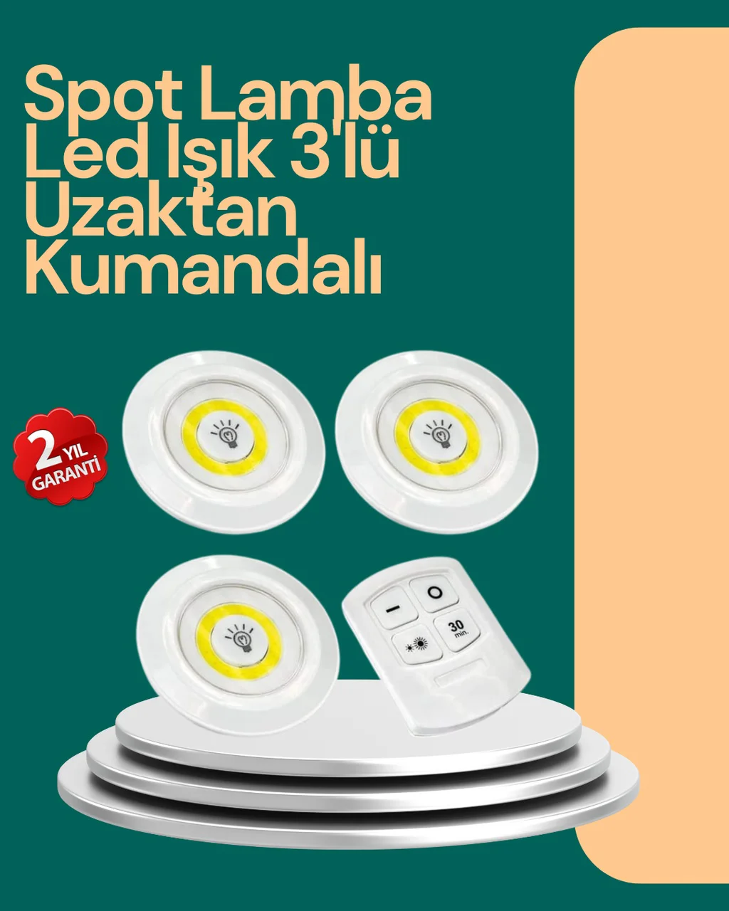 Uzaktan Kumanda İle Kontrol Edilebilen Yapışkanlı 3 Lü Kablosuz Led Spot Lamba - Lisinya Diğer
