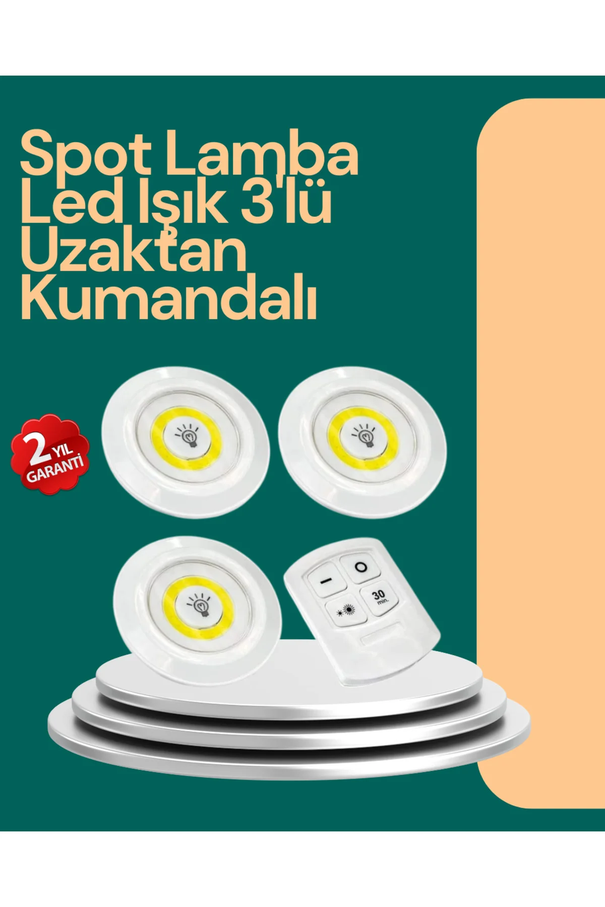Uzaktan Kumanda İle Kontrol Edilebilen Yapışkanlı 3 Lü Kablosuz Led Spot Lamba