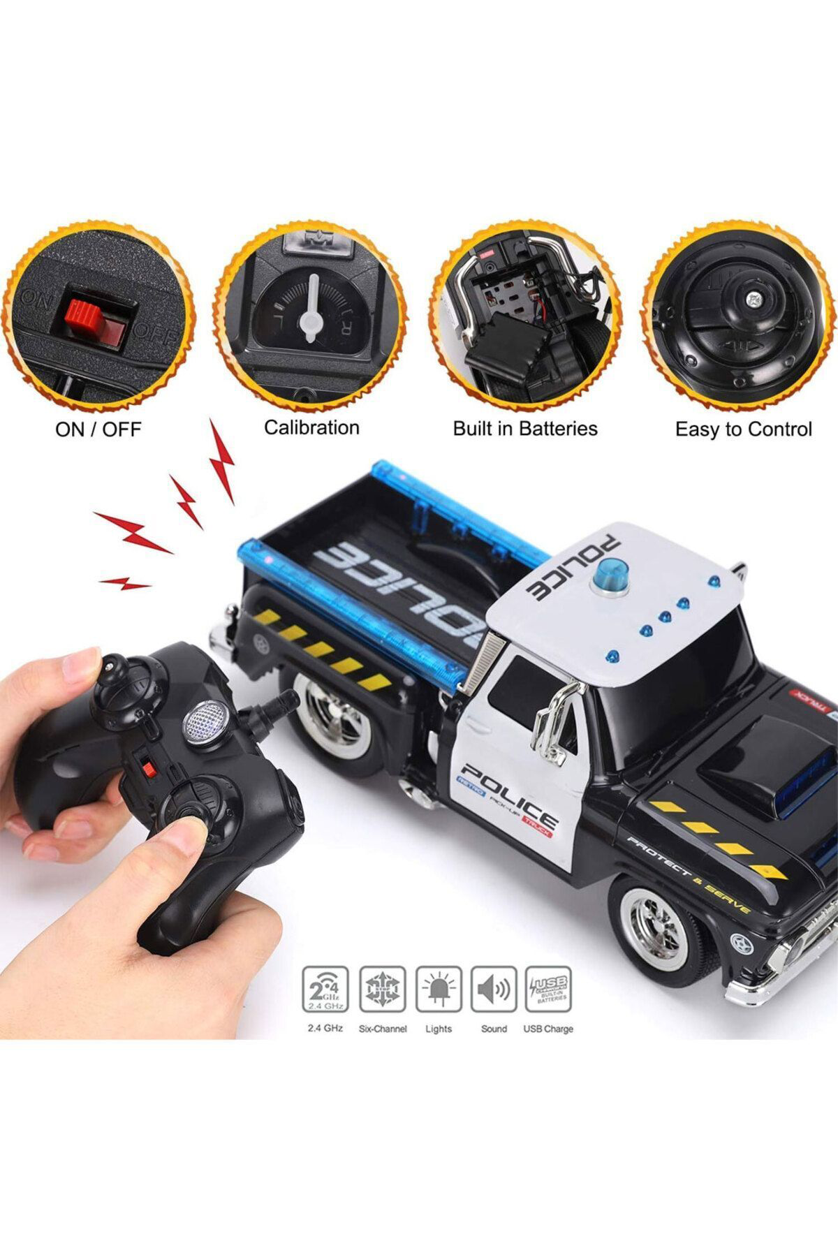 Oyuncak Store Uzaktan Kumandalı 2.4G Radyo Kontrollü Kumandalı Polis Pikap Kamy