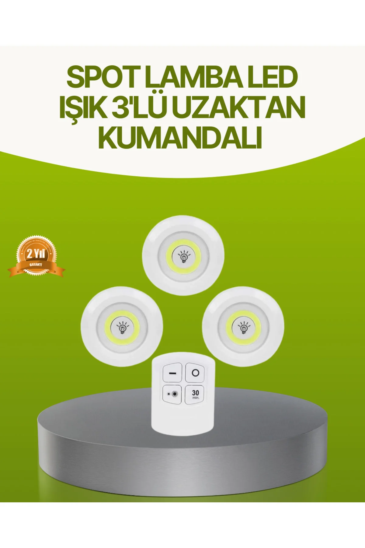 Uzaktan Kumandalı 3 Lü Kablosuz Led Spot Lamba Seti Yapışkanlı Pratik Kullanım