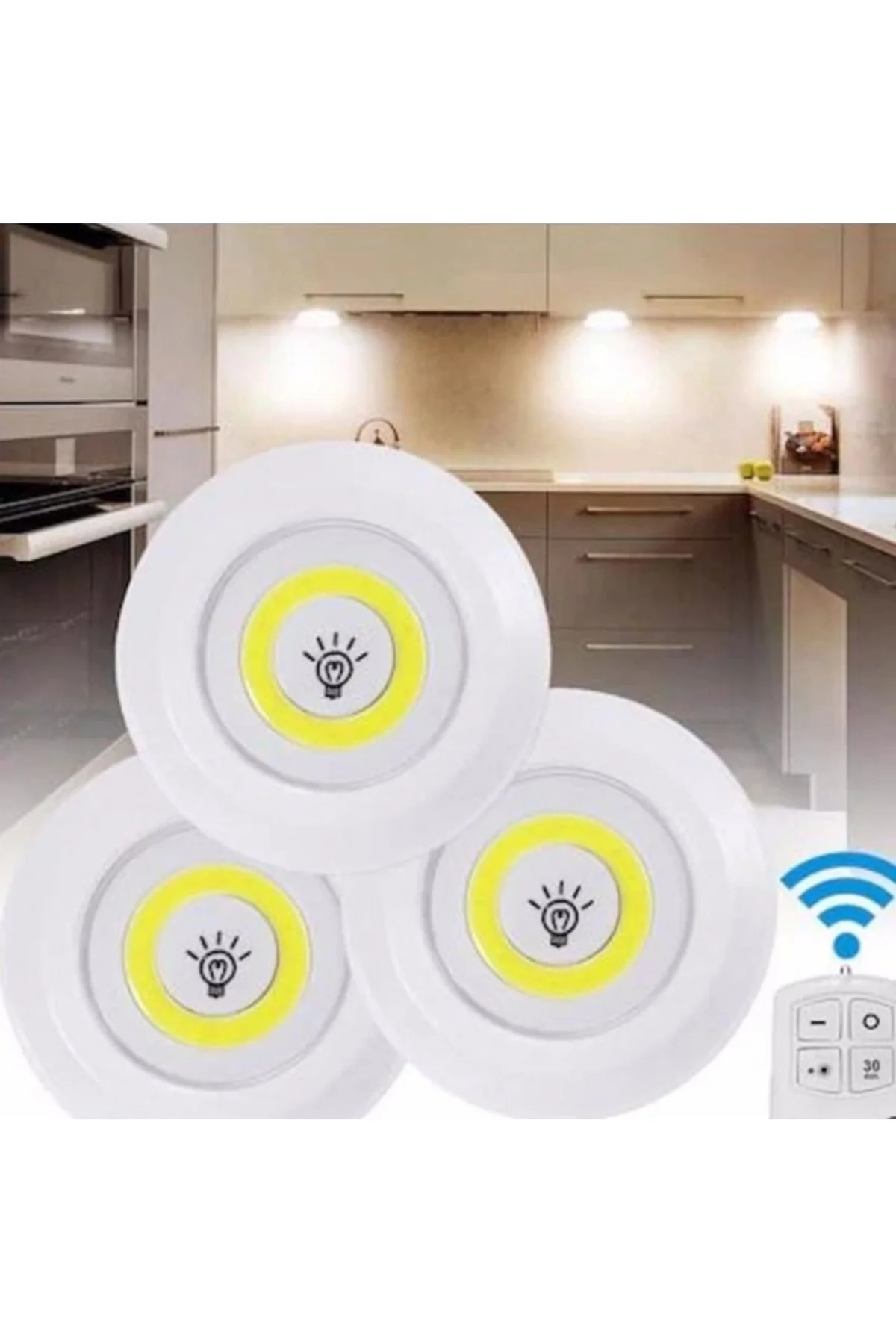 Uzaktan Kumandalı 3 Lü Spot Led Lamba Kablosuz Pilli Işıldak