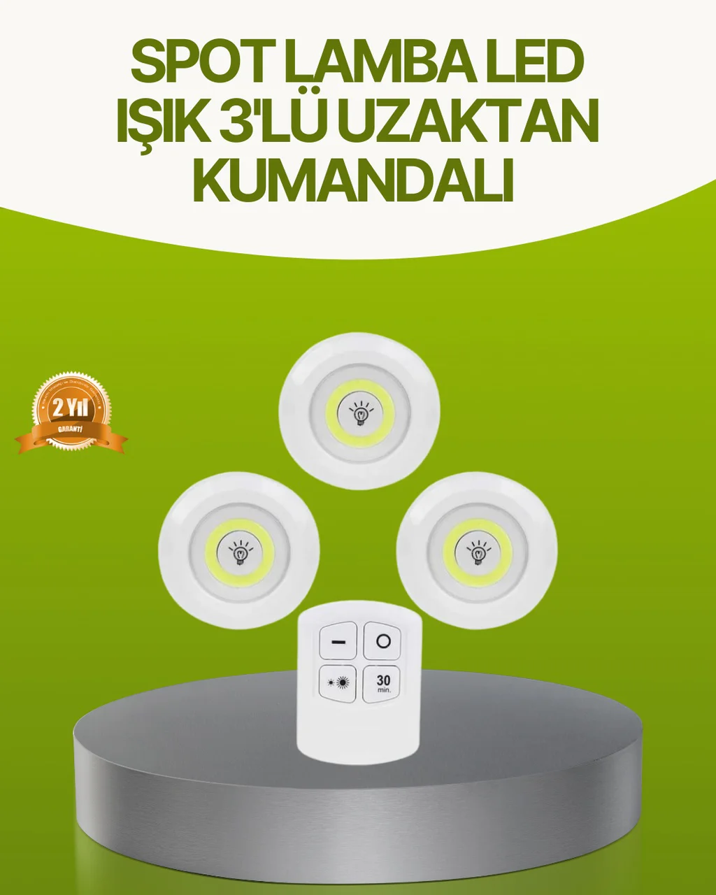 Uzaktan Kumandalı 3 Lü Kablosuz Led Spot Lamba Seti Yapışkanlı Pratik Kullanım - Lisinya Diğer