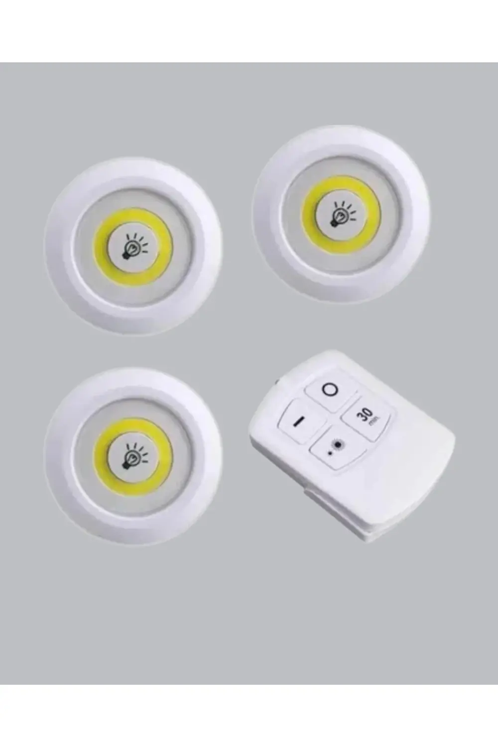 Uzaktan Kumandalı 3 Lü Kablosuz Led Spot Lamba Seti Yapışkanlı Pr