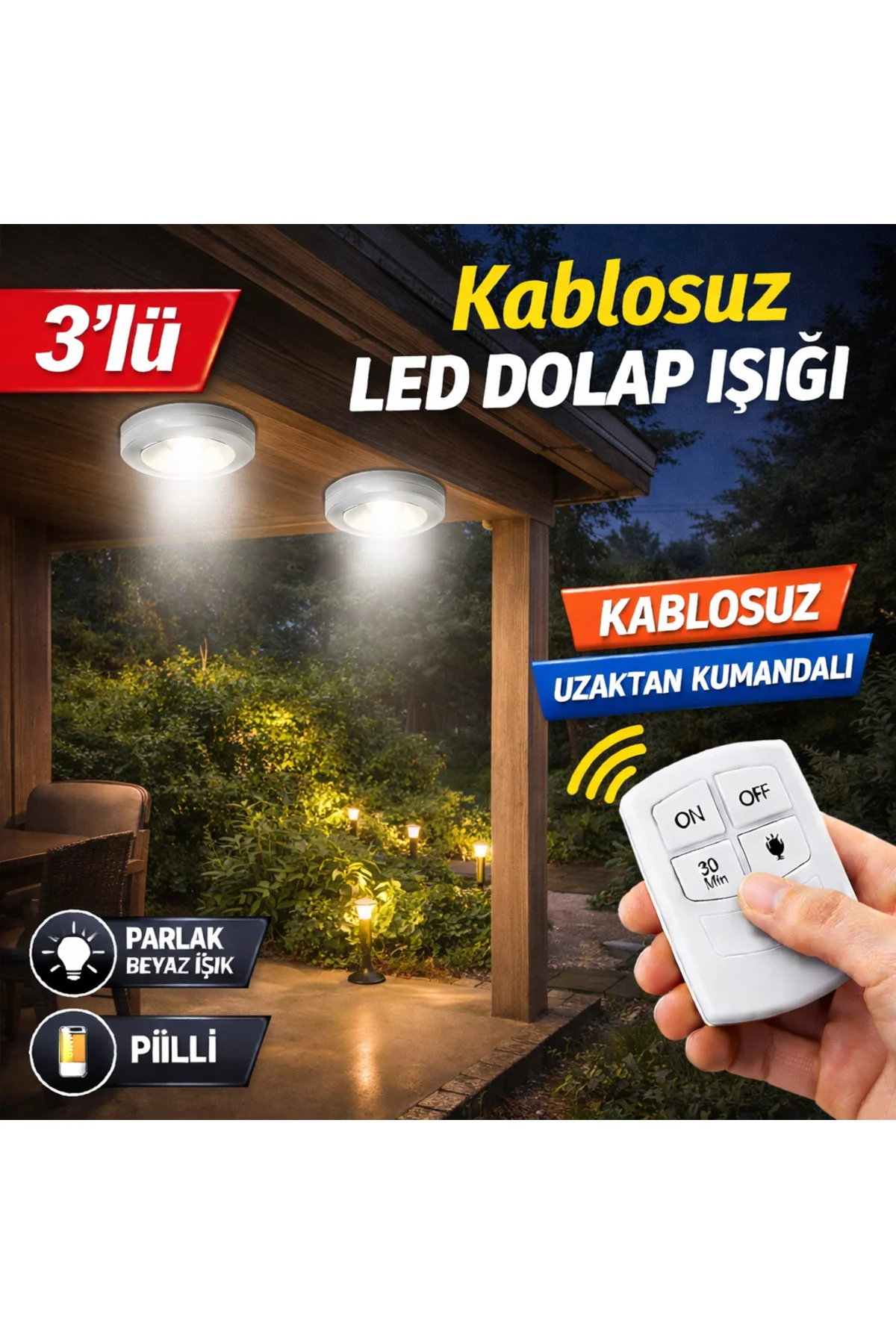 Uzaktan Kumandalı 3’lü LED Dolap Işığı Kablosuz Pilli Raf Mutfak Uzaktan Kumandalı 3’lü LED Dolap Işığı Kablosuz Pilli Raf Mutfak