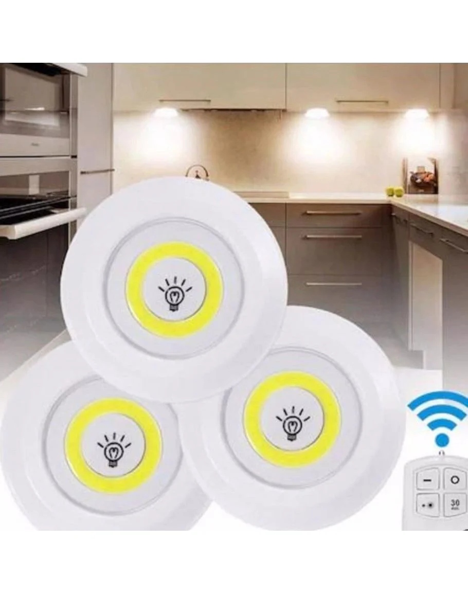 Uzaktan Kumandalı 3'Lü Spot LED Lamba - Kablosuz Pilli Işıldak Seti Uzaktan Kumandalı 3'Lü Spot LED Lamba - Kablosuz Pilli Işıldak Seti
