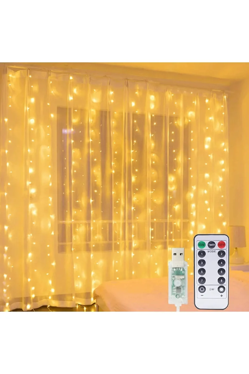 Uzaktan Kumandalı 8 Fonksiyonlu Günışığı Peri Led Perde 3x3 Metre