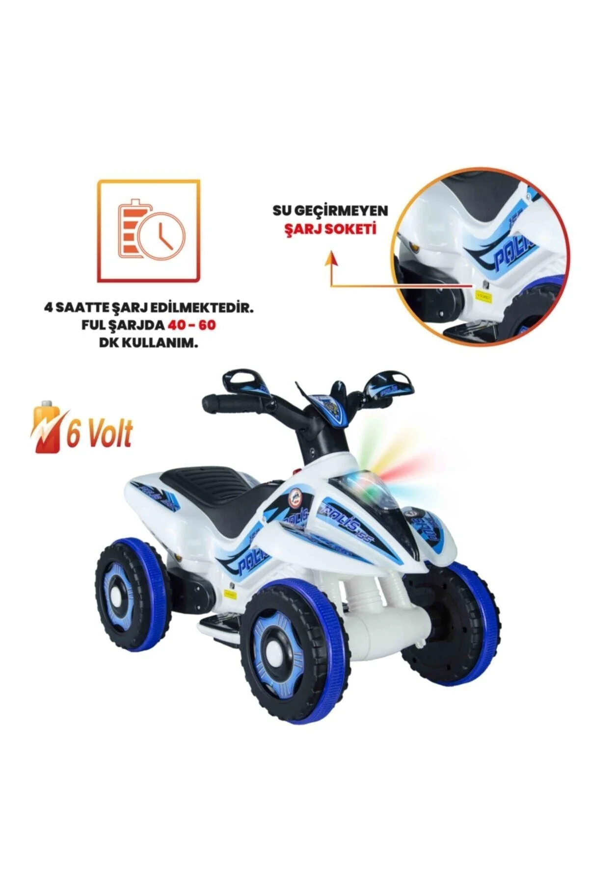 Uzaktan Kumandalı Akülü Atv 6v Ranger-beyaz Polis