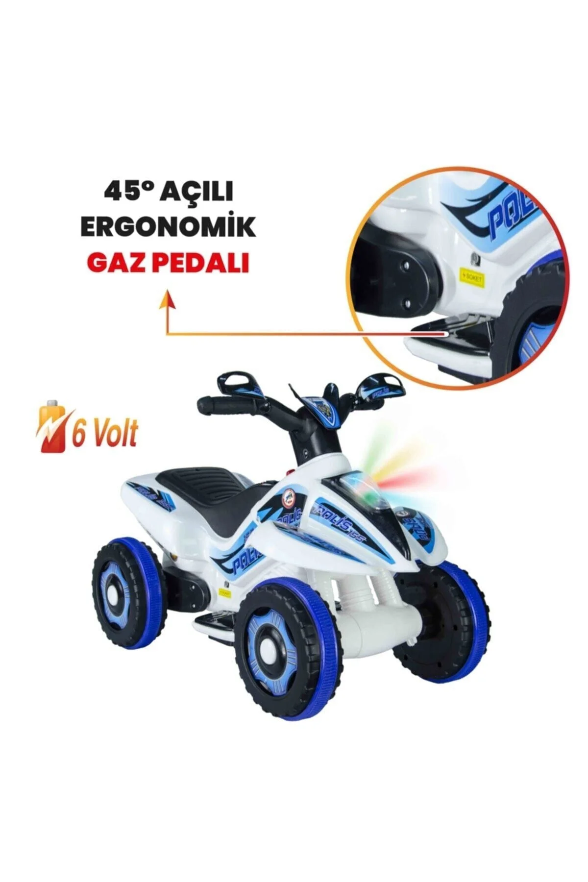 Uzaktan Kumandalı Akülü Atv 6v Ranger-beyaz Polis