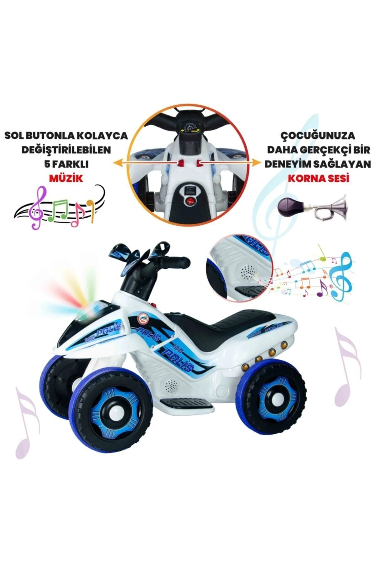 Uzaktan Kumandalı Akülü Atv 6v Ranger-beyaz Polis
