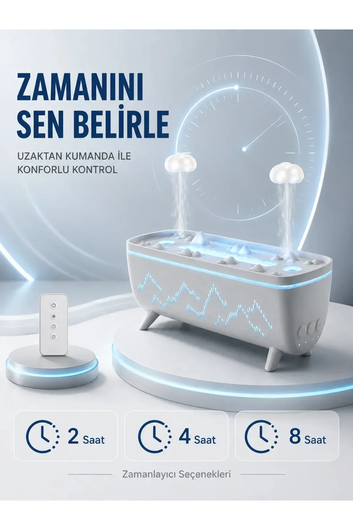 Uzaktan Kumandalı Aroma Difüzörü Sessiz Hava Nemlendirici Alev Efektli 2 4 8 Saat Zamanlayıcılı
