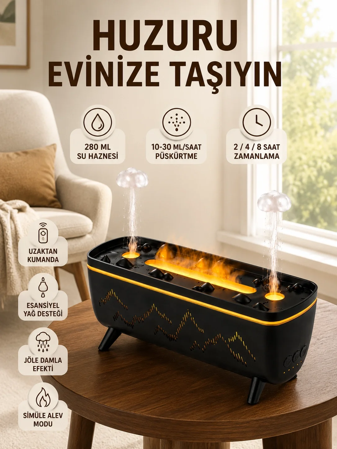 Uzaktan Kumandalı Hava Nemlendirici Aromaterapi Difüzörü 2 4 8 Saat Zamanlayıcılı Siyah Fiyatı, Yorumları ve Özellikleri
