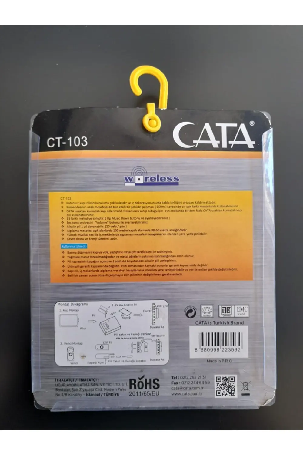 Cata Uzaktan Kumandalı Kapı Zil Kablosuz (Ct 103-32 Melodi)