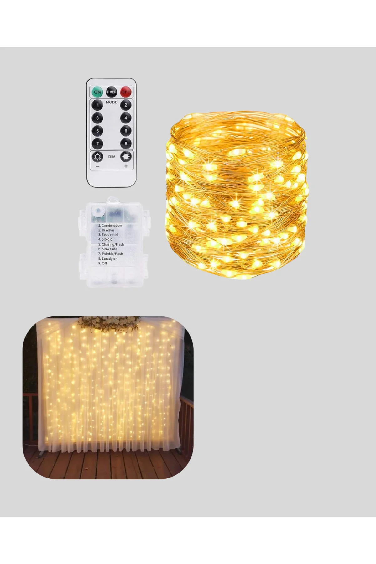 Uzaktan Kumandalı Perde Tipi Günışığı Peri Led Işık Dekorasyon