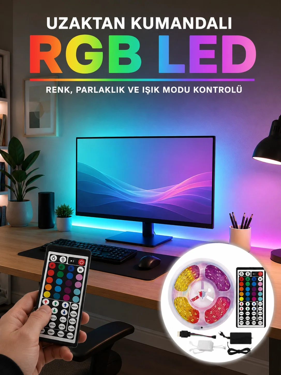 Uzaktan Kumandalı RGB Şerit LED 5 Metre 12V 5050 SMD Çok Renkli Dekoratif Işık Seti Fiyatı, Yorumları ve Özellikleri