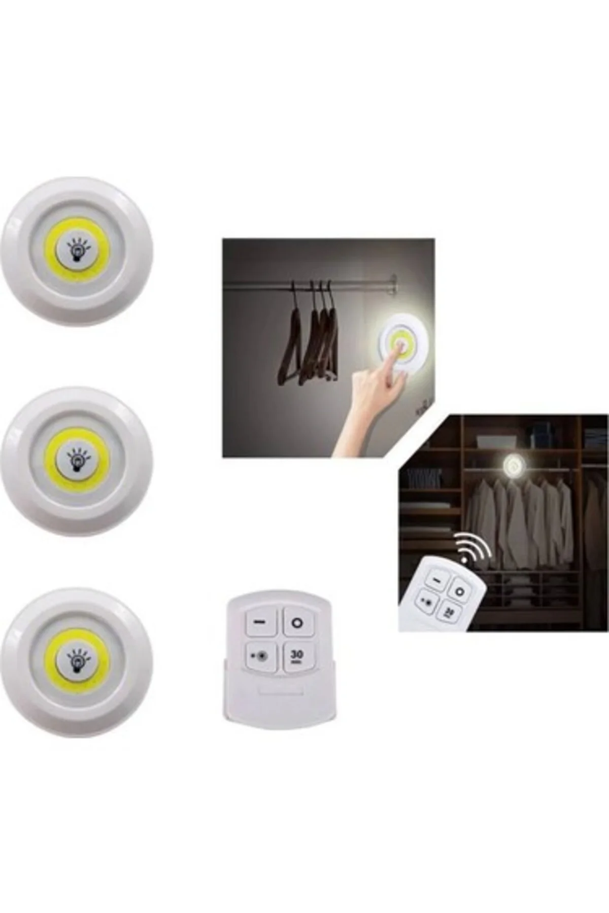 Uzaktan Kumandalı Yapışkanlı 3’lü Led Spot Lamba GO50606651190 Uzaktan Kumandalı Yapışkanlı 3’lü Led Spot Lamba GO50606651190