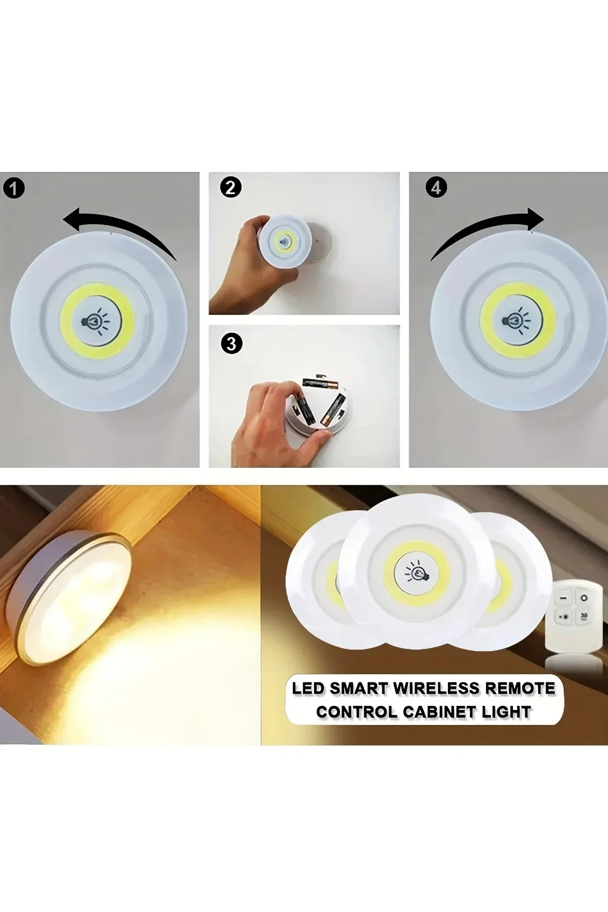 Uzaktan Kumandalı Yapışkanlı 3'lü Led Spot Lamba