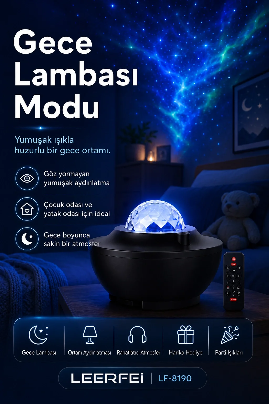 Uzaktan Kumandalı Yıldızlı Gökyüzü Projektörü Gece Lambası Ambiyans Işıklı Fiyatı, Yorumları ve Özellikleri