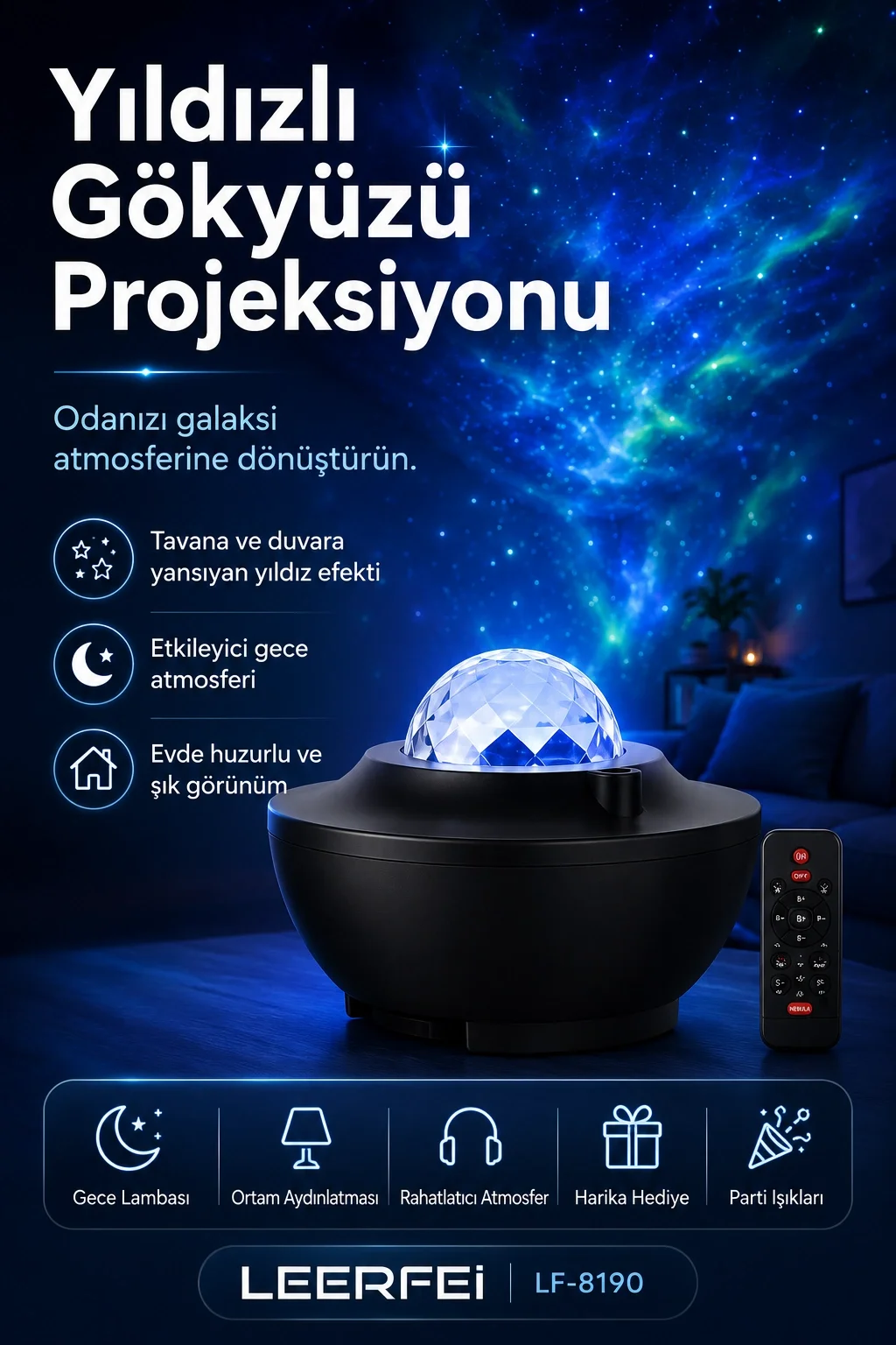 Uzaktan Kumandalı Yıldızlı Gökyüzü Projektörü Gece Lambası Ambiyans Işıklı Fiyatı, Yorumları ve Özellikleri