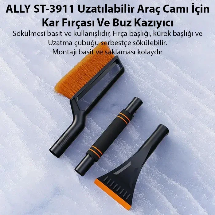 Uzatılabilir Araç Camı Kar Fırçası ve Buz Kazıyıcı - 82cm 360° Ayarlanabilir