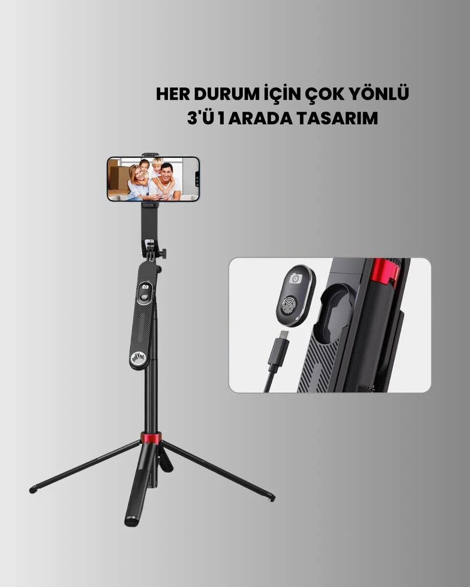 Uzatılabilir Tripodlu Selfie Çubuğu - Canlı Yayın ve Video Çekimi İçin Profesyonel Çözüm