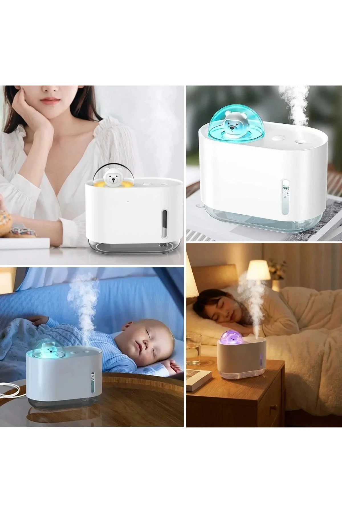 Uzay Ayısı 300 ML USB Hava Nemlendirici – LED Işıklı Masaüstü Buhar Makinesi, Yatak Odası & Çocuk Od