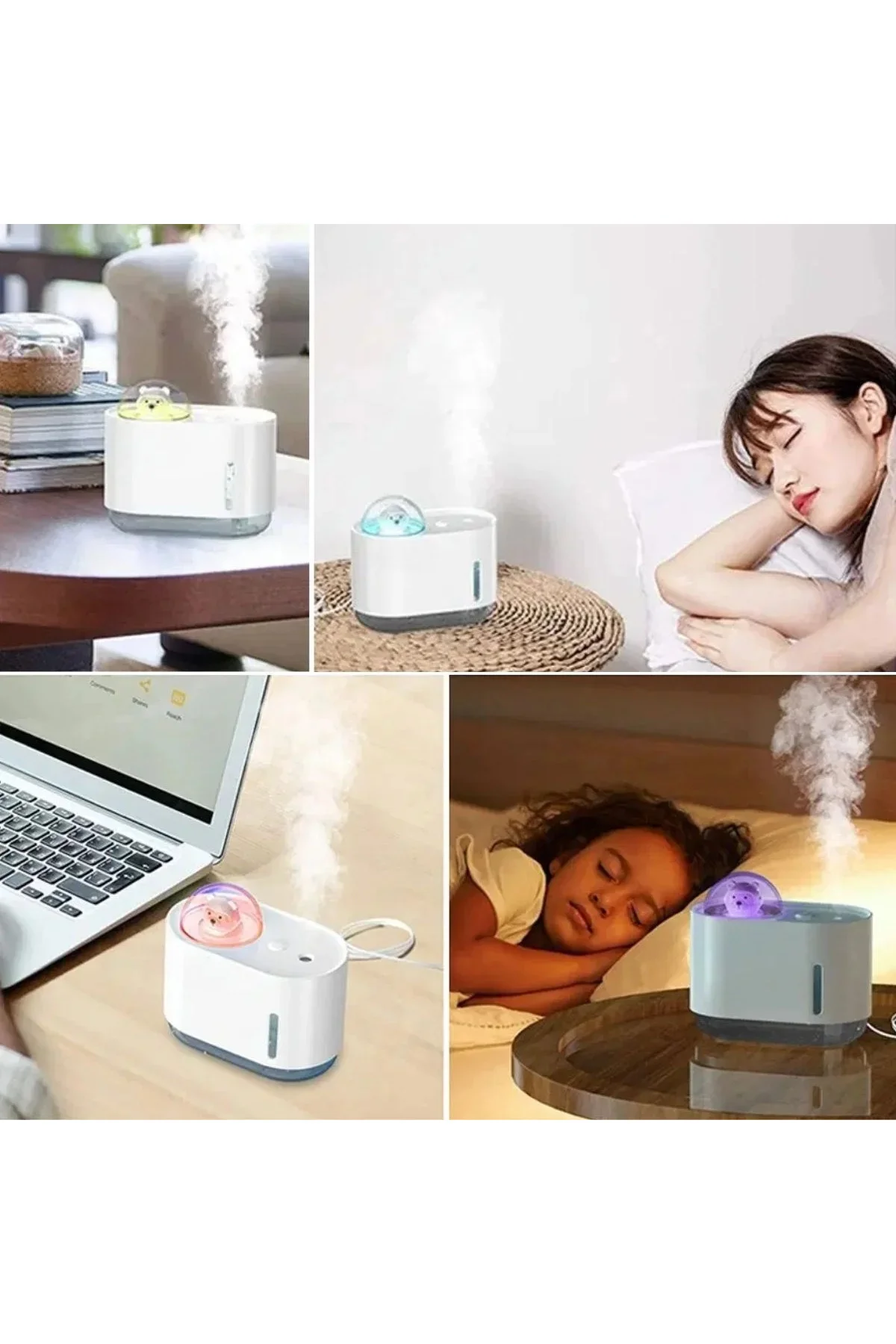 Uzay Ayısı 300 ML USB Hava Nemlendirici – LED Işıklı Masaüstü Buhar Makinesi, Yatak Odası & Çocuk Od