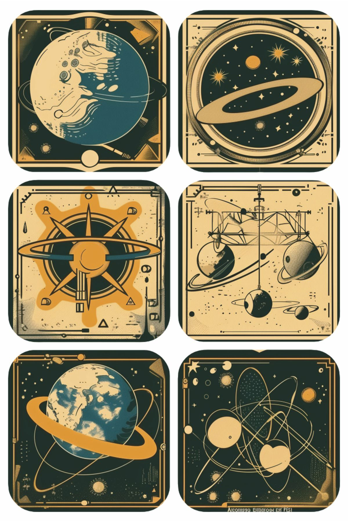 uzay bilim astronomi gezegenler temalı ev dekorasyon 6lı retro vi