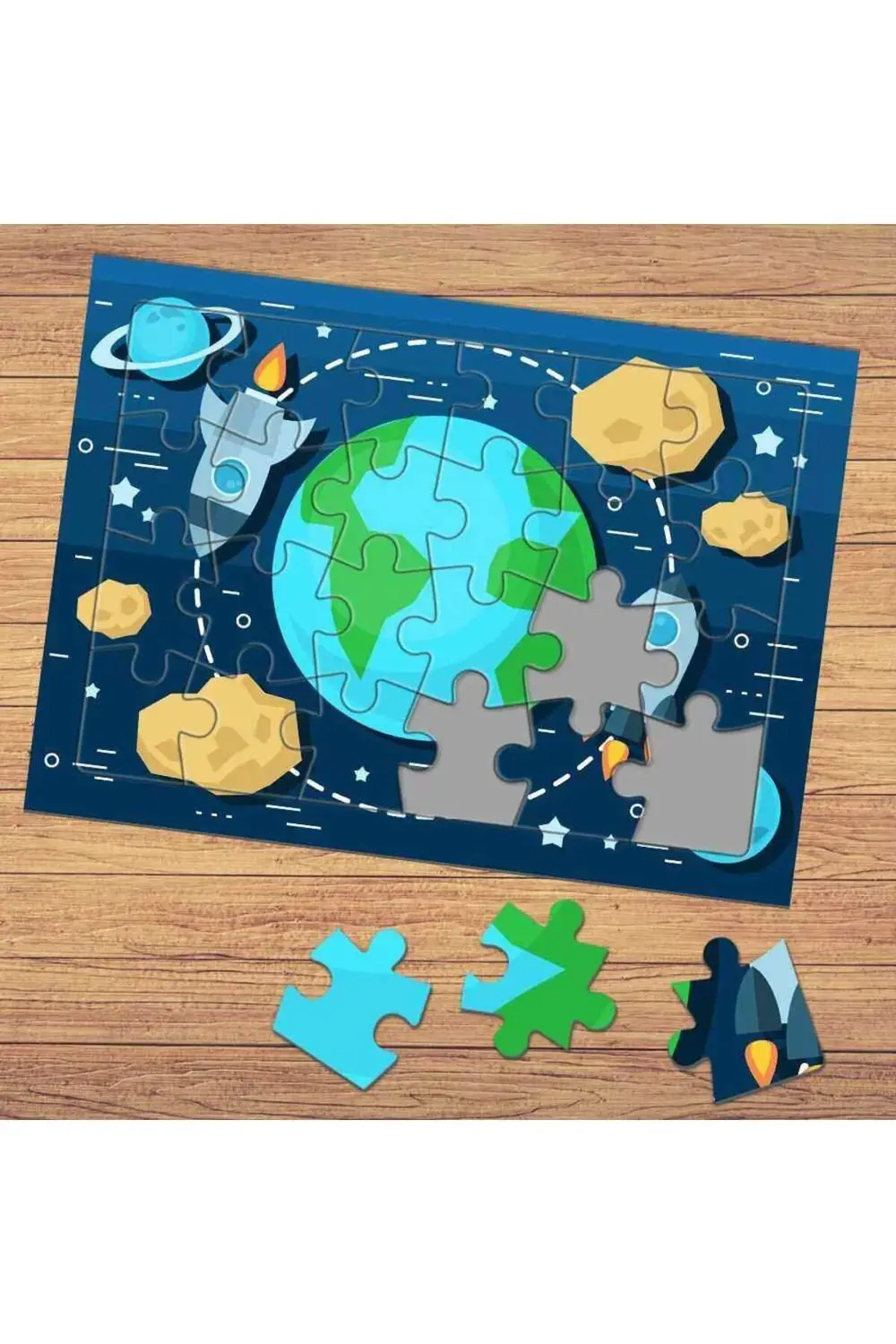 Uzay Mekiği Gezegenler Çocuklara Özel Puzzle Yapboz Tablo-114045