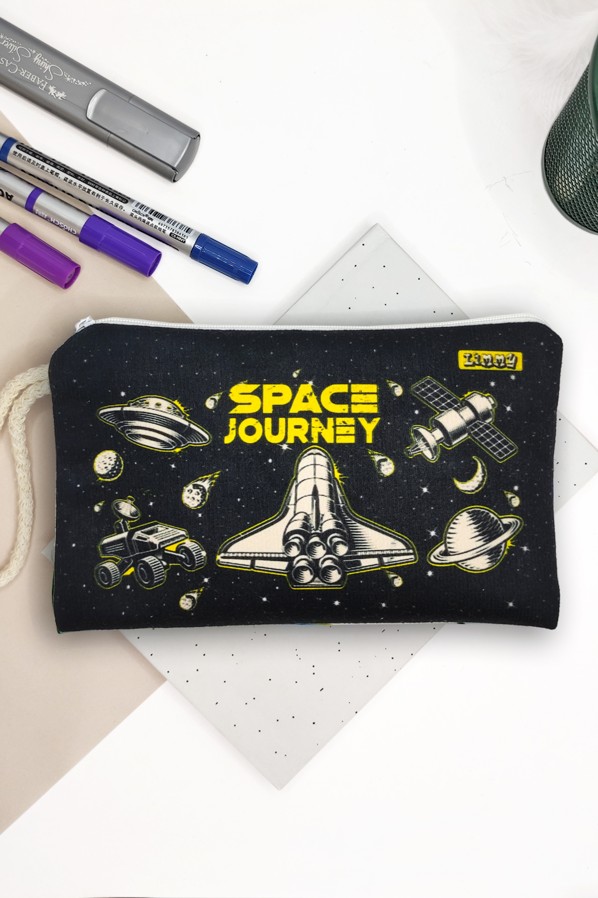 Uzay Mekiği Space Shuttle Desenli Kalem Kutusu Yıkanabilir Bez Ka
