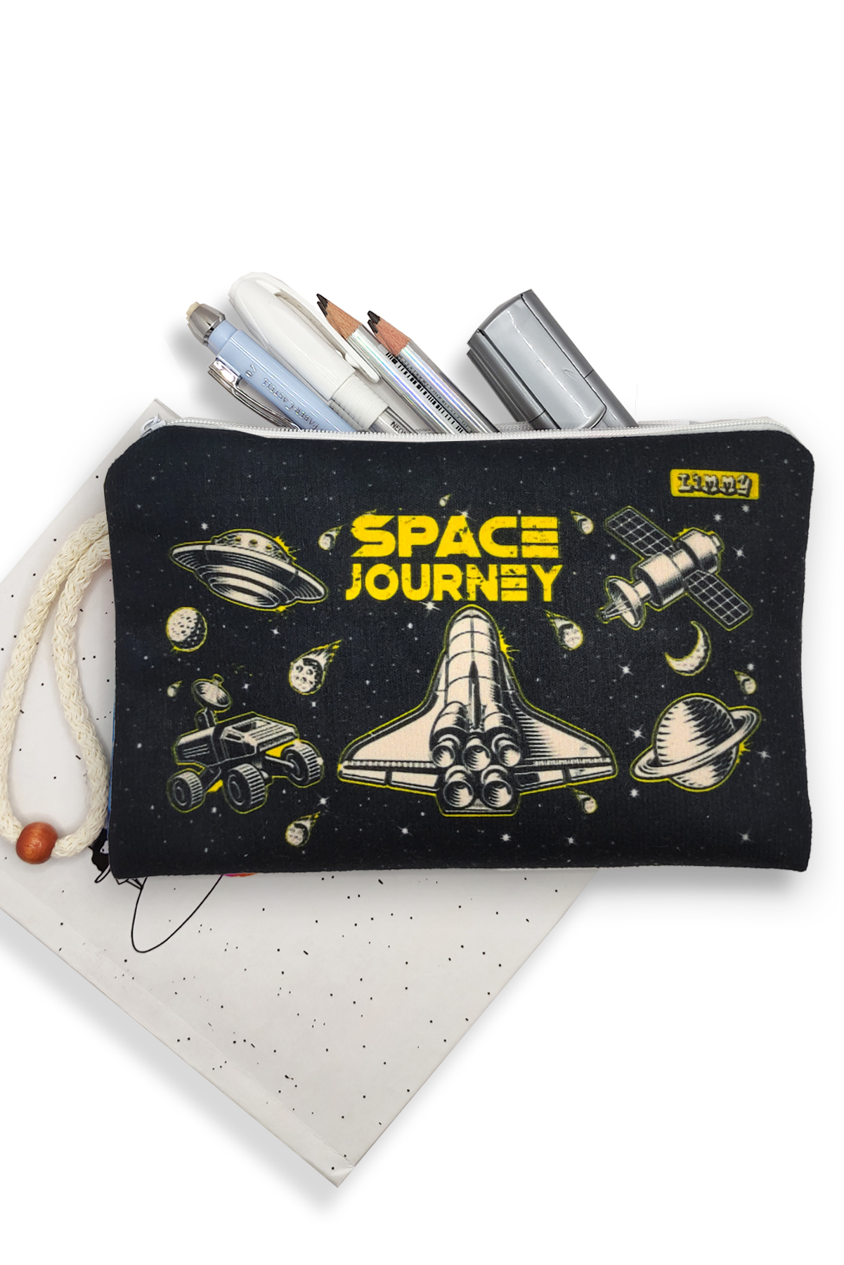 Uzay Mekiği Space Shuttle Desenli Kalem Kutusu Yıkanabilir Bez Ka