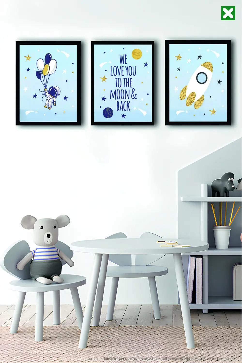 Uzay Temalı 3’lü Çerçeve Görünümlü Modern MDF Tablo Seti –Bebek v