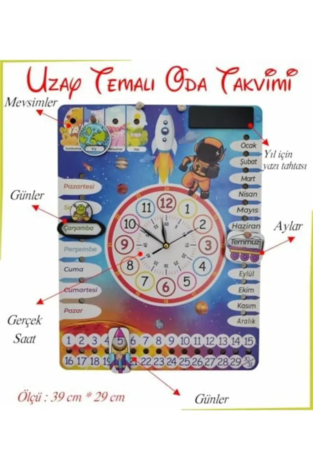 Uzay Temalı Gerçek Saatli Duvar Takvimi 395519