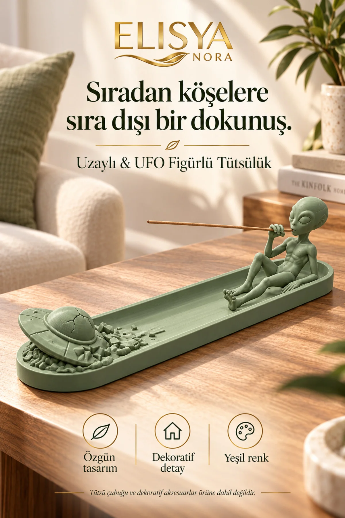 Uzaylı ve UFO Figürlü Dekoratif Tütsülük Masaüstü Obje - Görsel 4