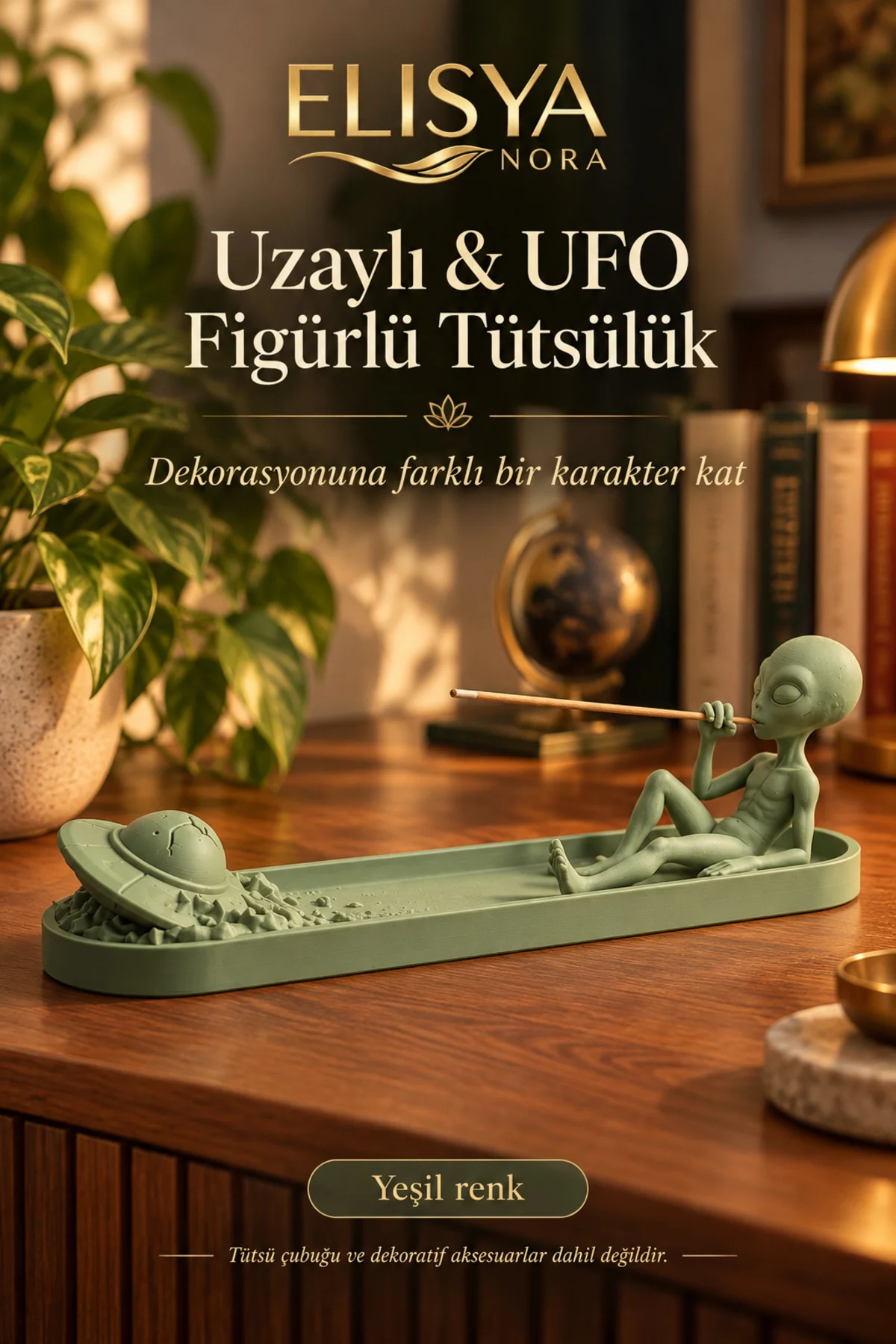 Uzaylı ve UFO Figürlü Dekoratif Tütsülük Masaüstü Obje - Görsel 2