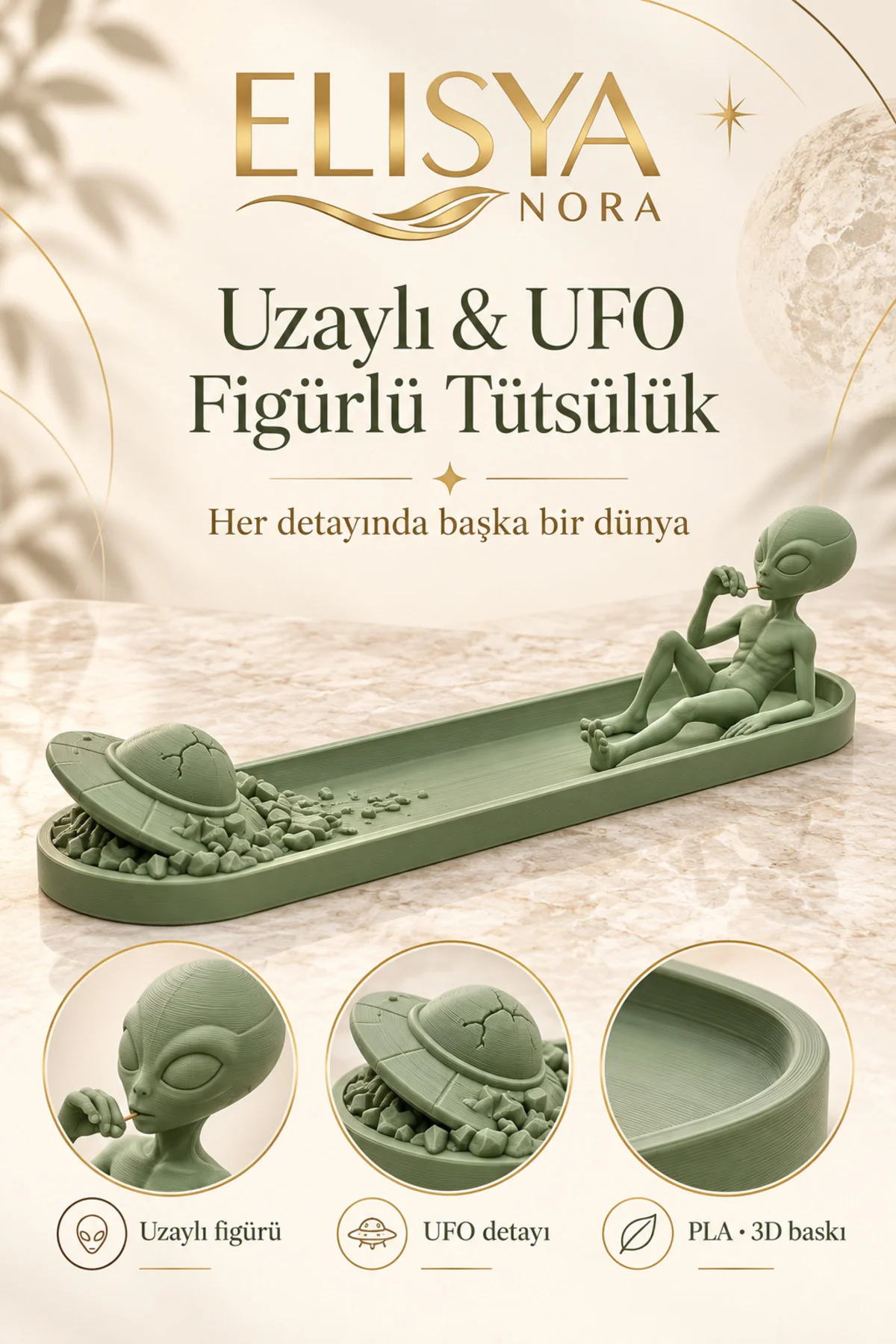 Uzaylı ve UFO Figürlü Dekoratif Tütsülük Masaüstü Obje - Görsel 3