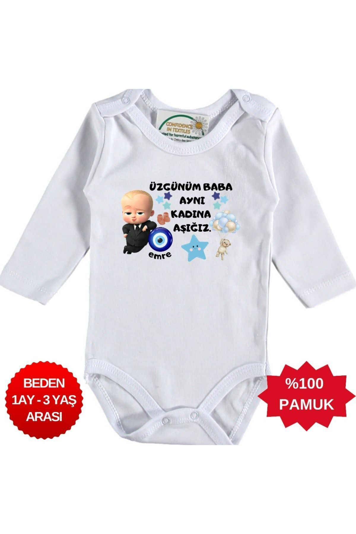 Üzgünüm Baba Aynı Kadına Aşığız Yazılı Kişiye özel erkek Bebek Zı