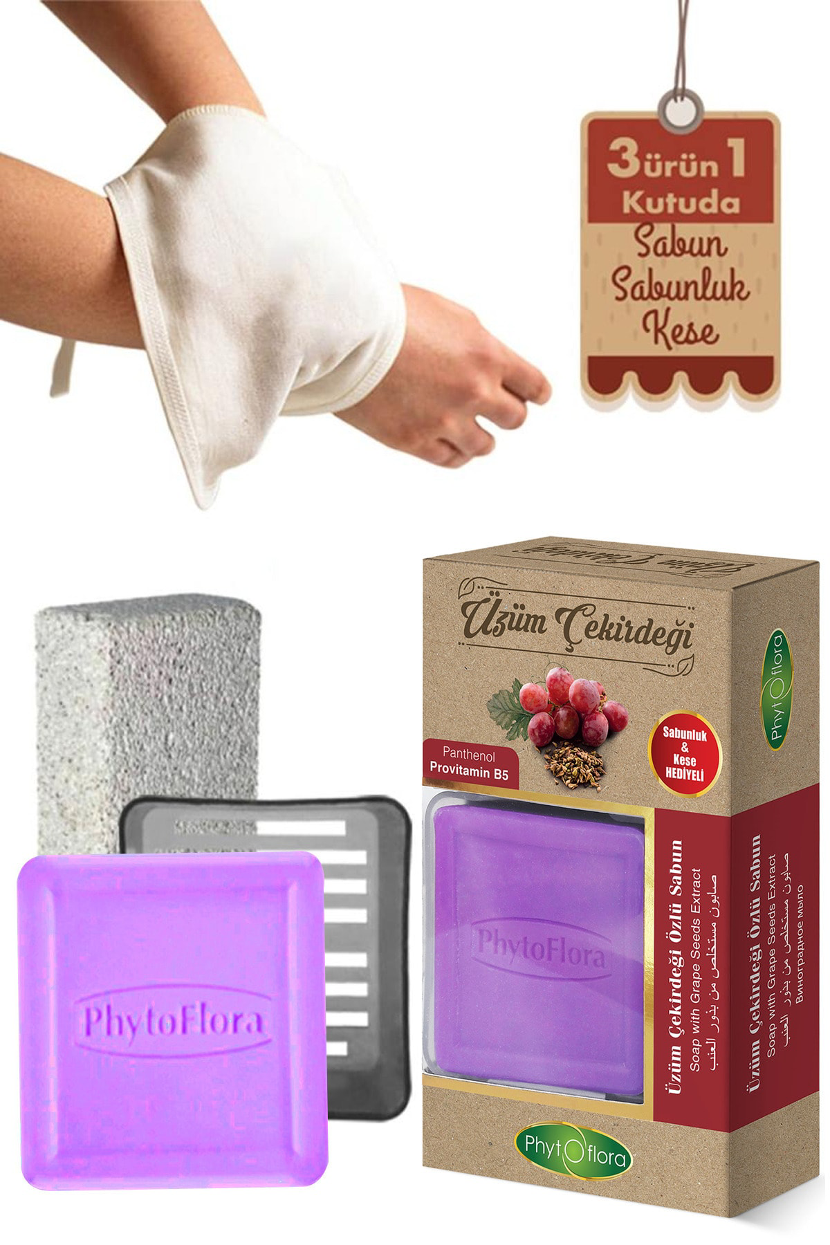 Üzüm Çekirdeği Sabunu Ve Banyo Kesesi, Katı Sabunluk