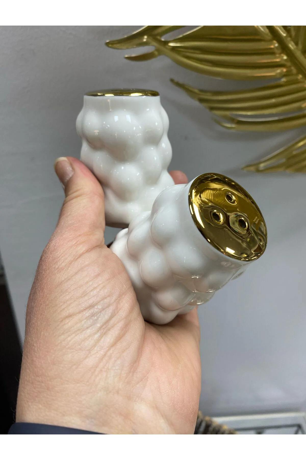 Üzüm Kabartma Desen Gold Detaylı 2li Tuzluk