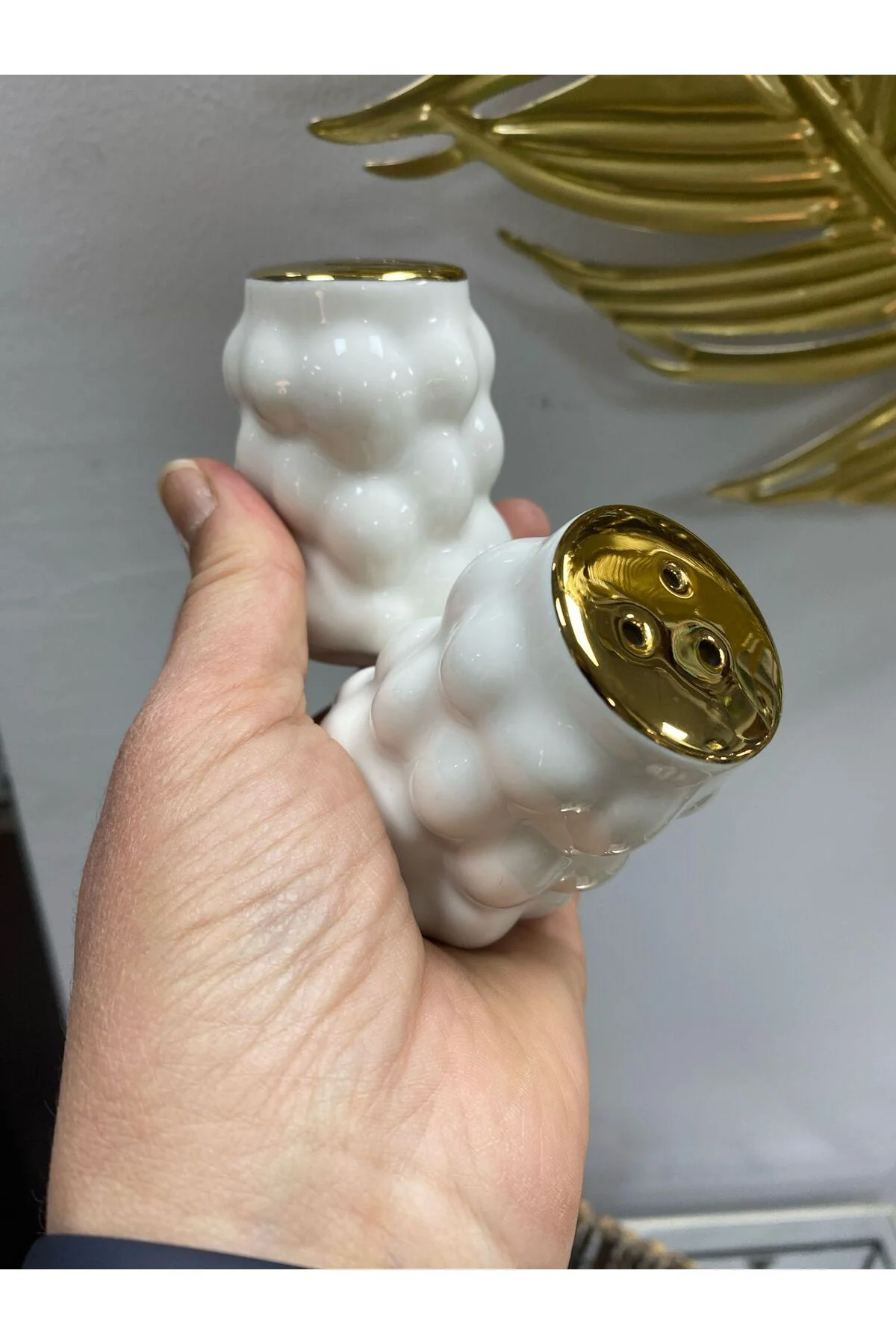 Üzüm Kabartma Desen Gold Detaylı 2li Tuzluk