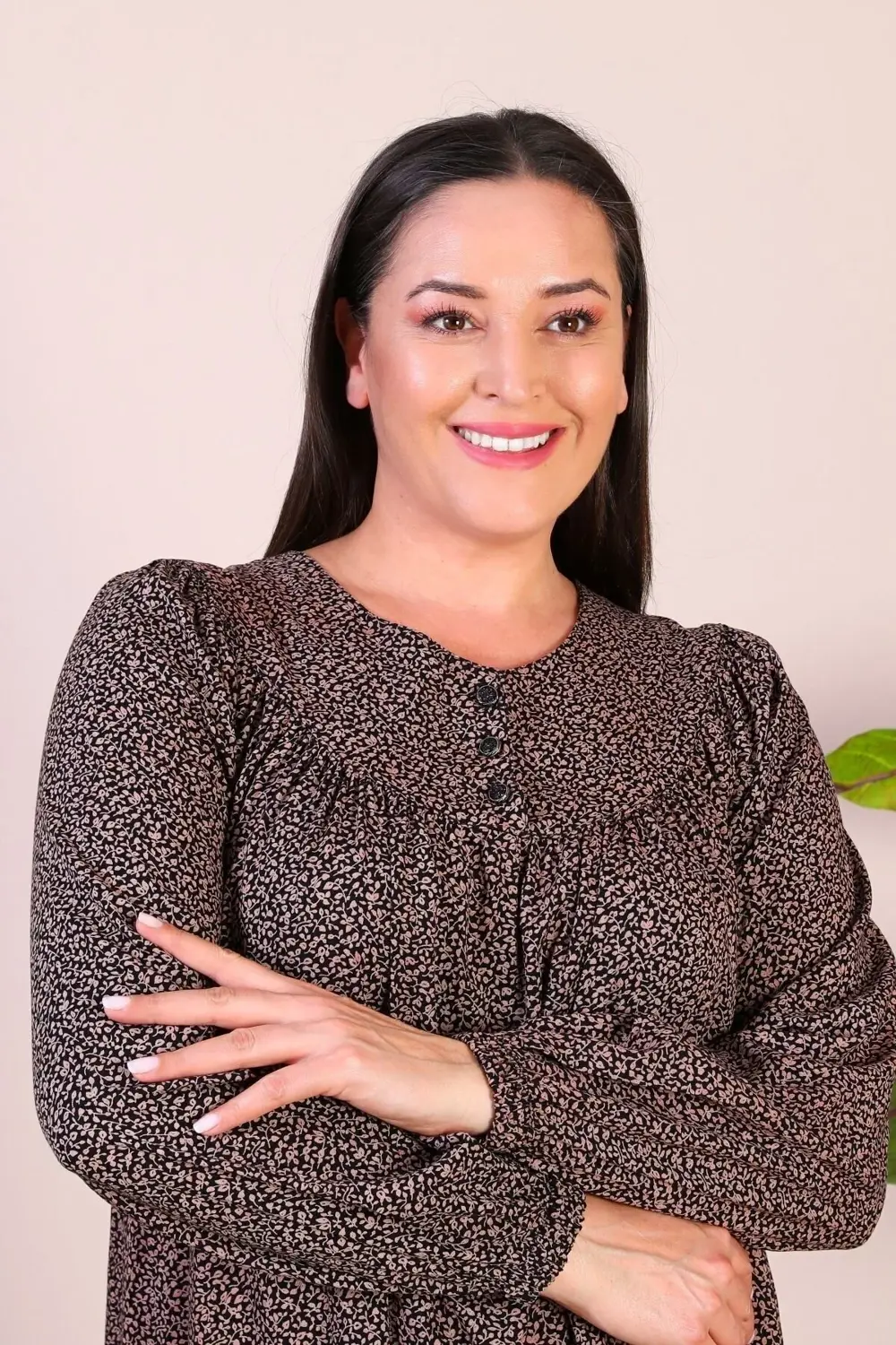 Uzun Anne Giyim Buyuk Beden Kadin Tesettur Elbise Kahverengi