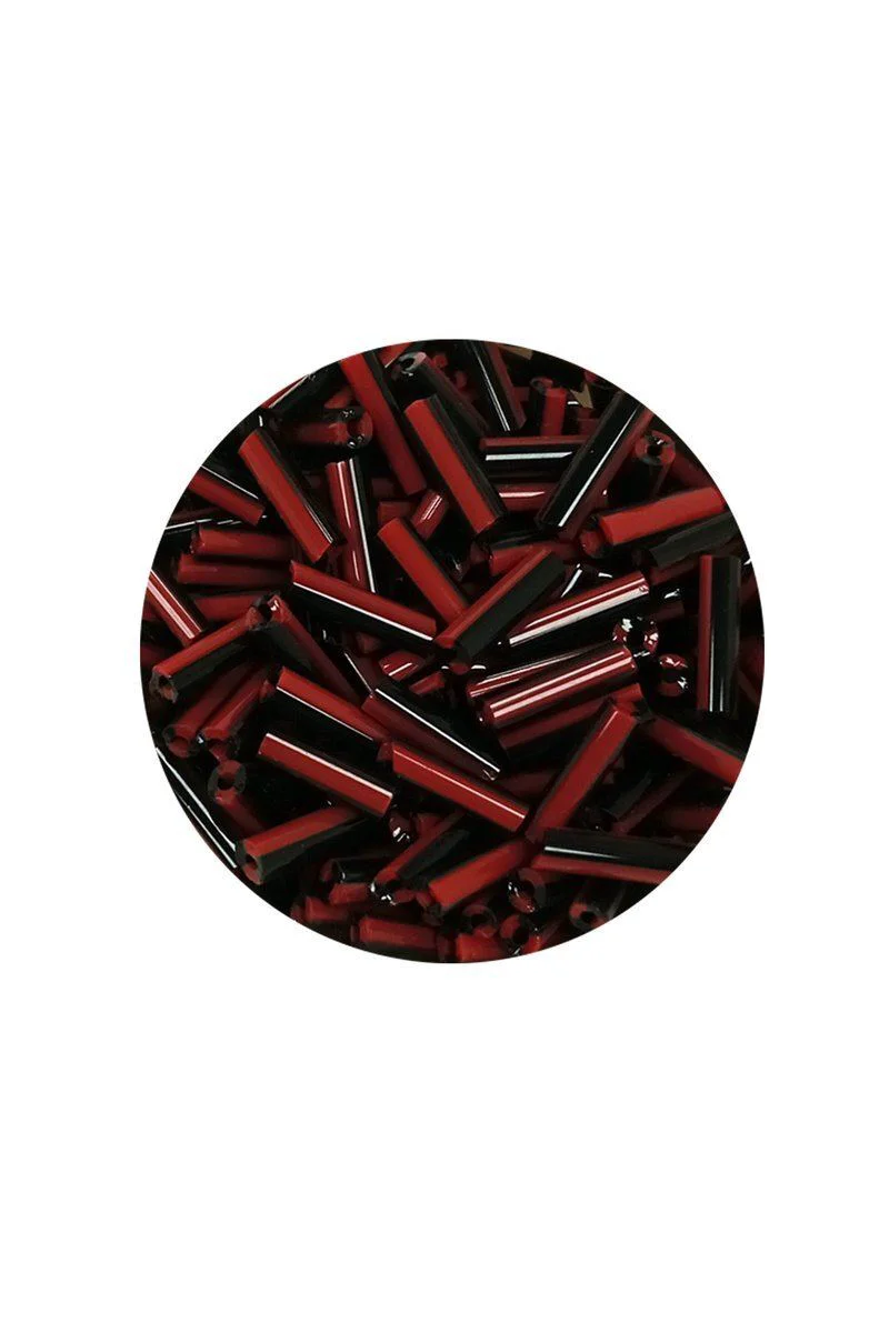 Uzun Boru Kesme Boncuk 2mm x 10mm – Kırmızı Siyah | El İşi Aksesuar