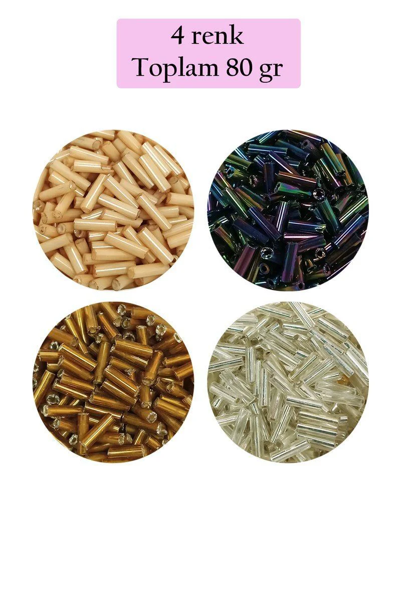 Uzun Boru Kesme Boncuk – Çap 2mm Uzunluk 10mm 4 Renk 80g Takı Malzemesi