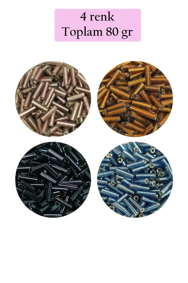 Uzun Boru Kesme Boncuk 2mm x 10mm - 4 Renk 80g | El İşleri & Takı Üretiminde Profesyonel Çözüm Uzun Boru Kesme Boncuk 2mm x 10mm - 4 Renk 80g | El İşleri & Takı Üretiminde Profesyonel Çözüm