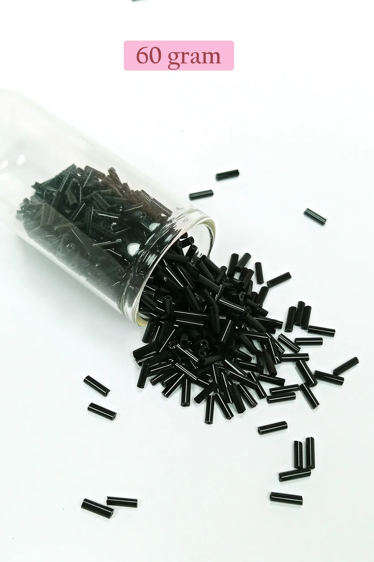 Uzun Boru Kesme Boncuk Çap 2mm Uzunluk 10 mm - 60 Gram - Siyah - 