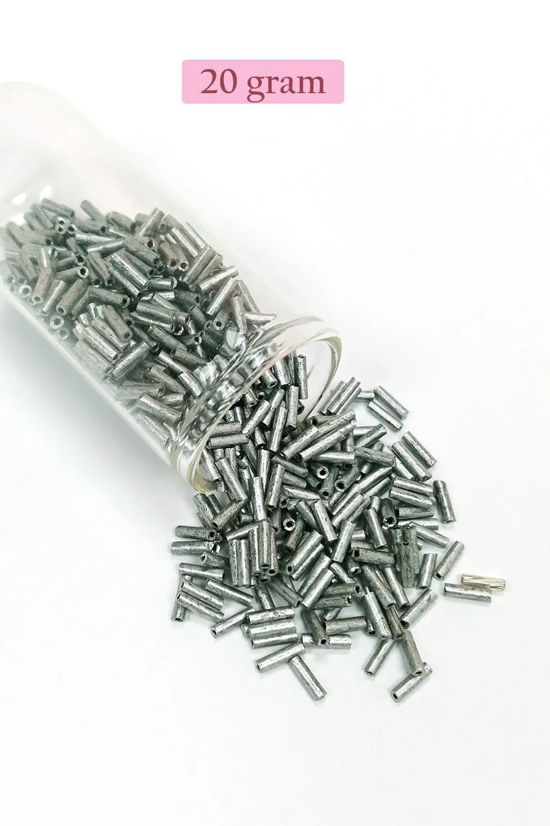 Uzun Boru Kesme Boncuk 2mm x 10mm - 4 Renk 80g - Siyah Mavi Yeşil Gümüş BNC430