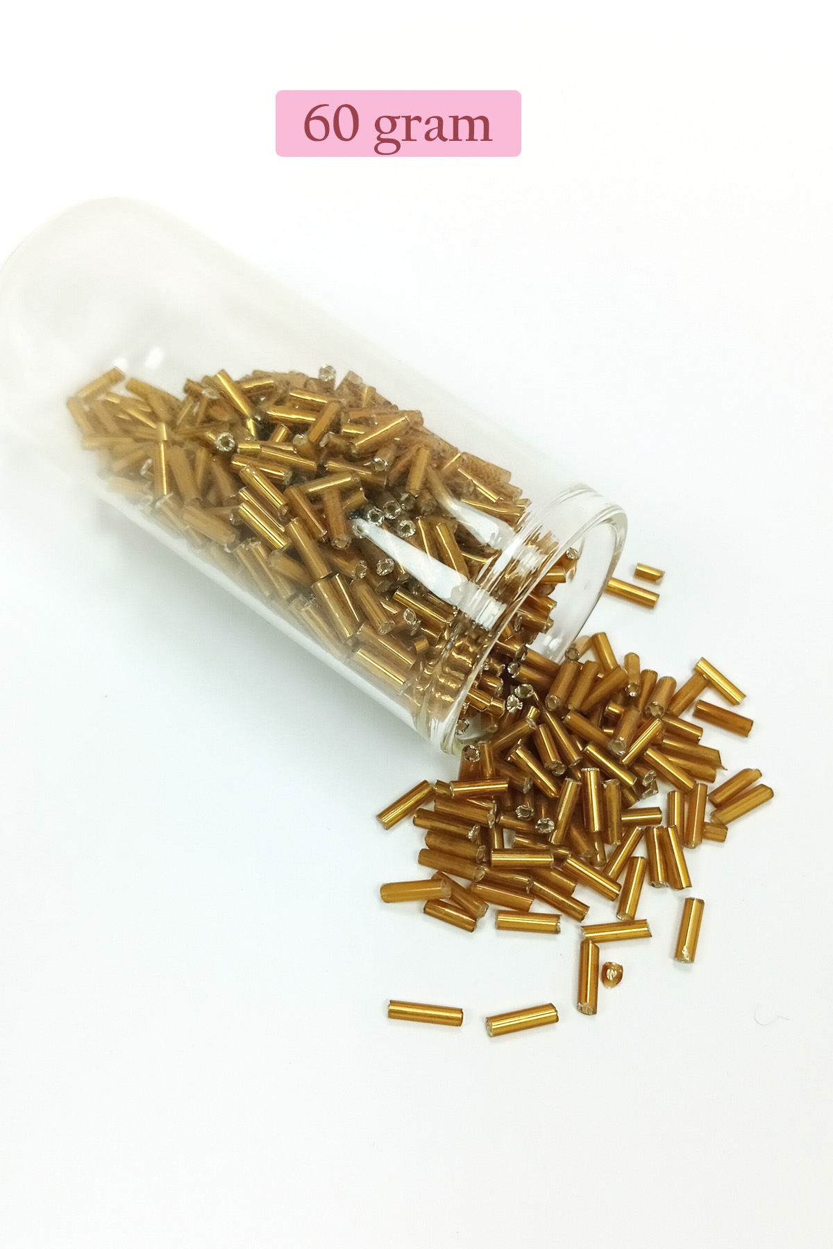 Uzun Boru Kesme Boncuk Çap 2mm Uzunluk 10 mm - 60 Gram - Altın Sa