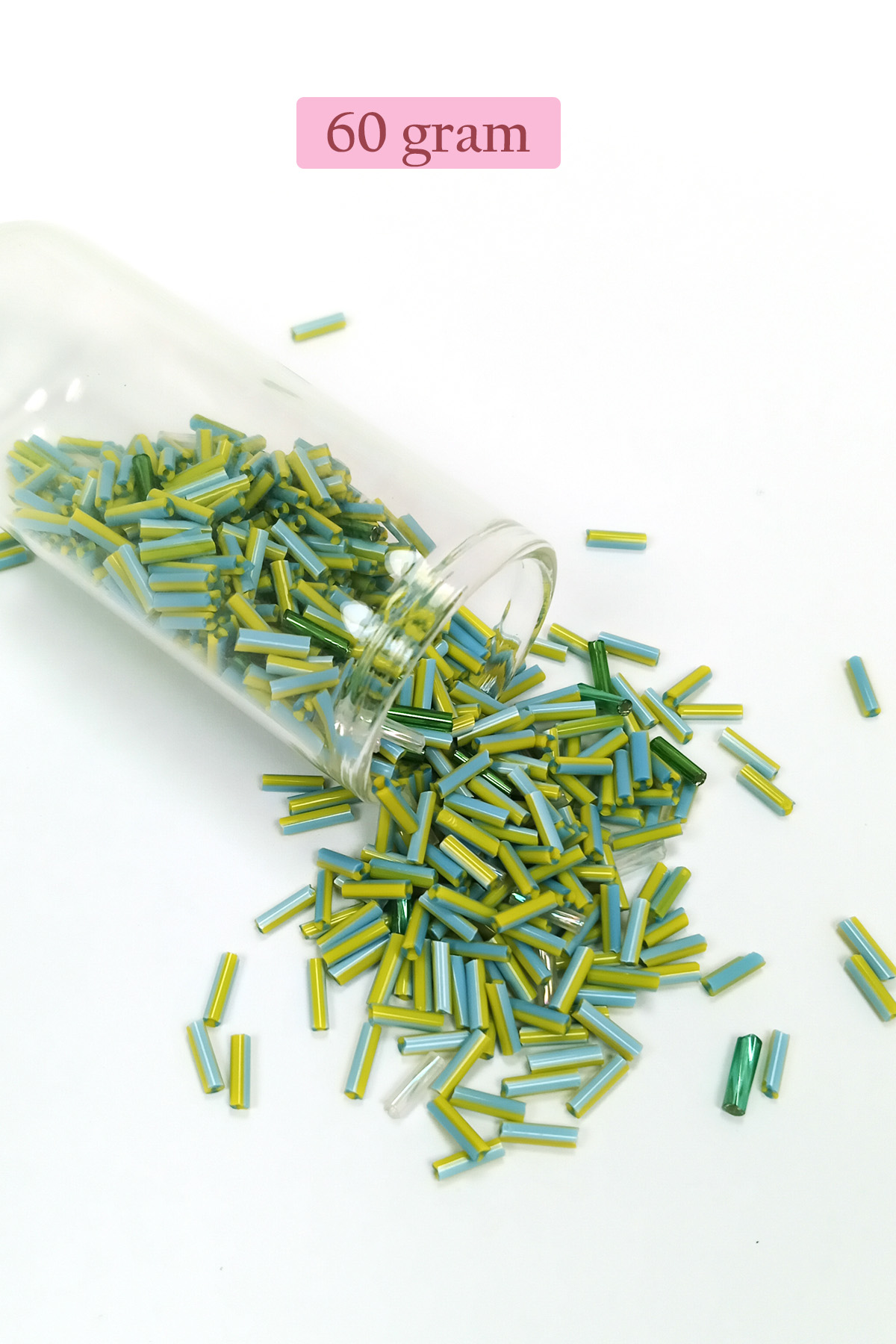 Uzun Boru Kesme Boncuk Çap 2mm Uzunluk 10 mm - 60 Gram - Yeşil Ma